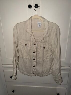 Nicole Miller Linen Cream Button-Front Women's Jean Jacket